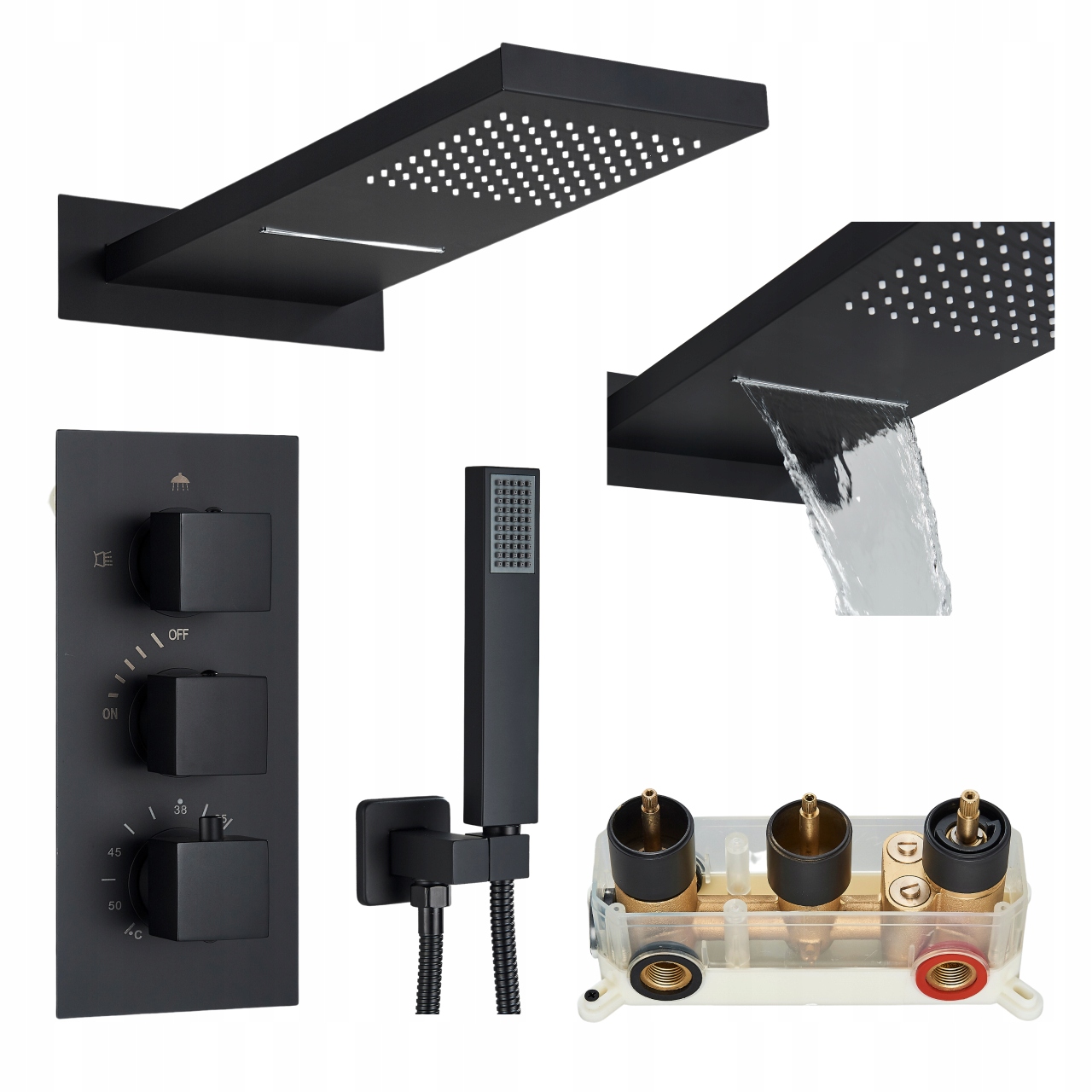 Dažďová sprcha Podomietkový set do kúpeľne Termostat čierny Ari