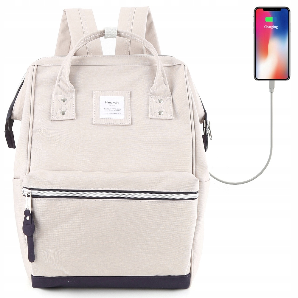 Plecak damski Himawari 123 na laptopa 14,1 z Usb beżowy