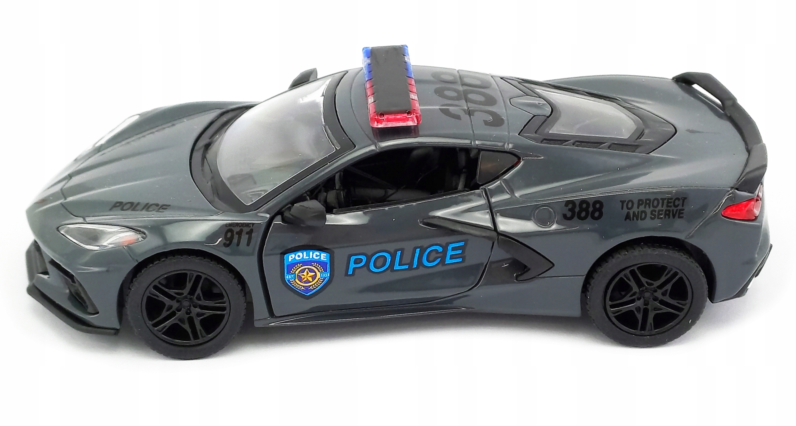 AUTO METALOWE CORVETTE 2021 POLICJA METALOWY SAMOCHÓD MODEL AUTKO KINSMART Kolor dominujący czerń