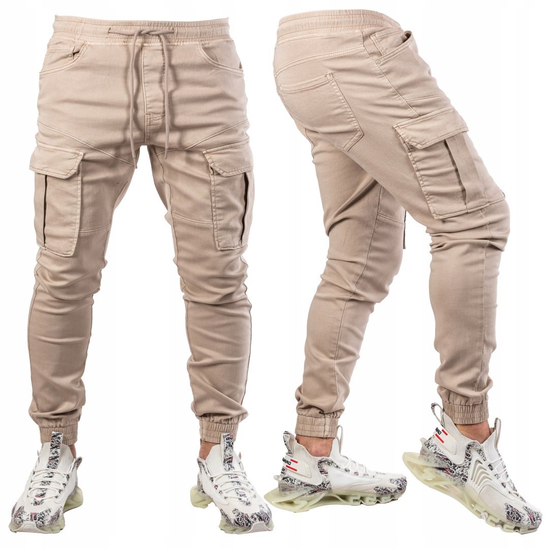 vel.42 Pánské kalhoty Joggery kapsáče Béžové Loster