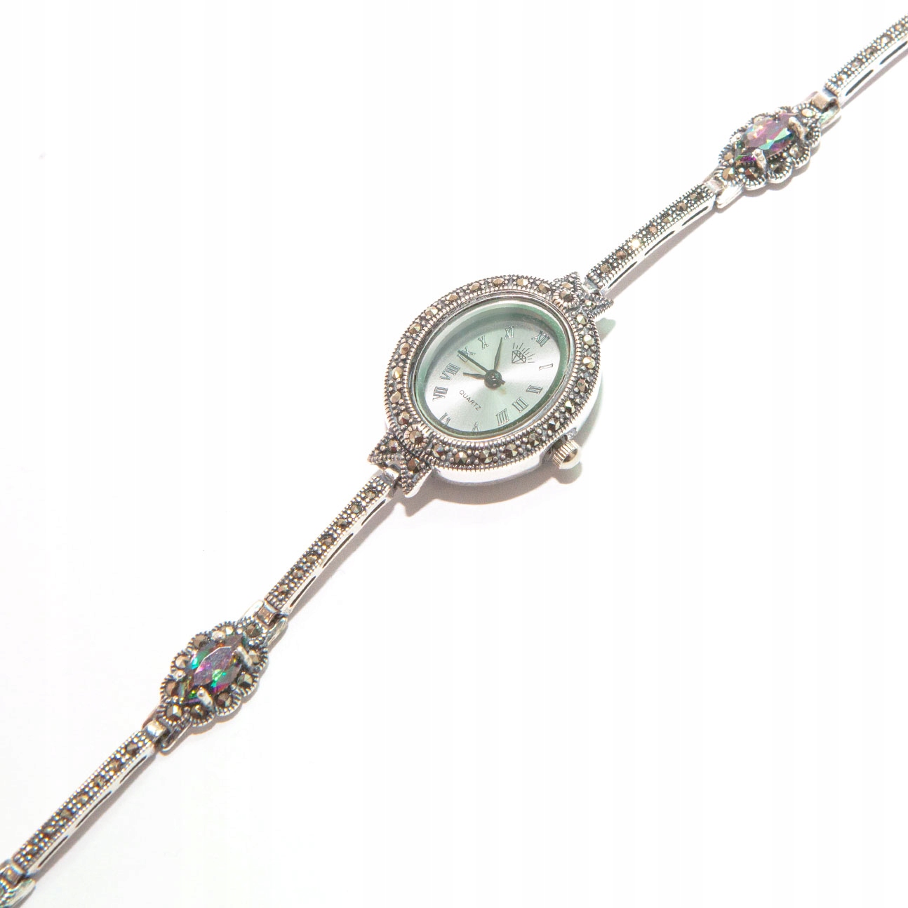 Hodinky ruka náramek s markýzami stříbro 925 elegantní mystický topaz