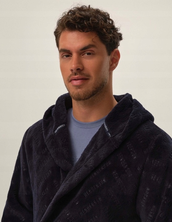 Szlafrok męski HENDERSON z kapturem długi rękaw 41942 HACKER r. L Kolor niebieski