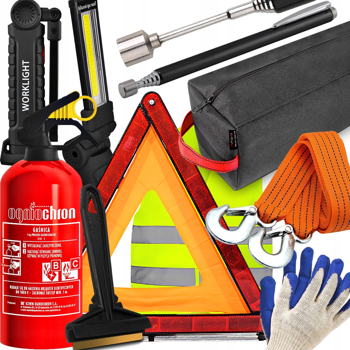 Hasicí Přístroj Vesta Trojúhelníková svítilna Uchopovač Magnet Lanko Taška Rukavice