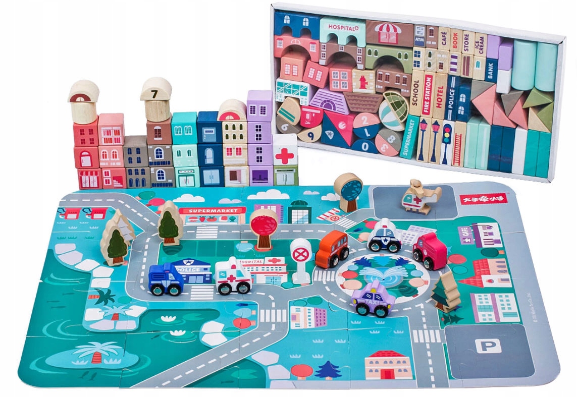 DREWNIANE KLOCKI ZESTAW DROGA MIASTO 115 ELEMENTÓW Marka Doris