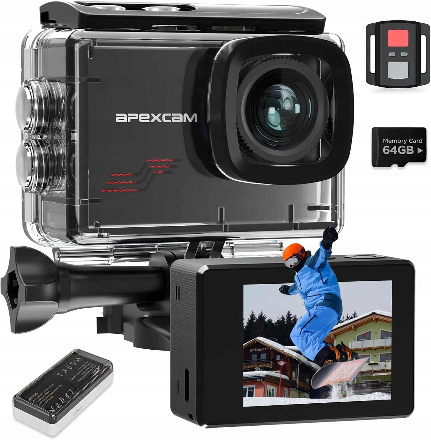 AJ95 Apexcam M80 Kamera Sportowa 4K 60FPS 48MP – Zestaw z Kartą 64GB