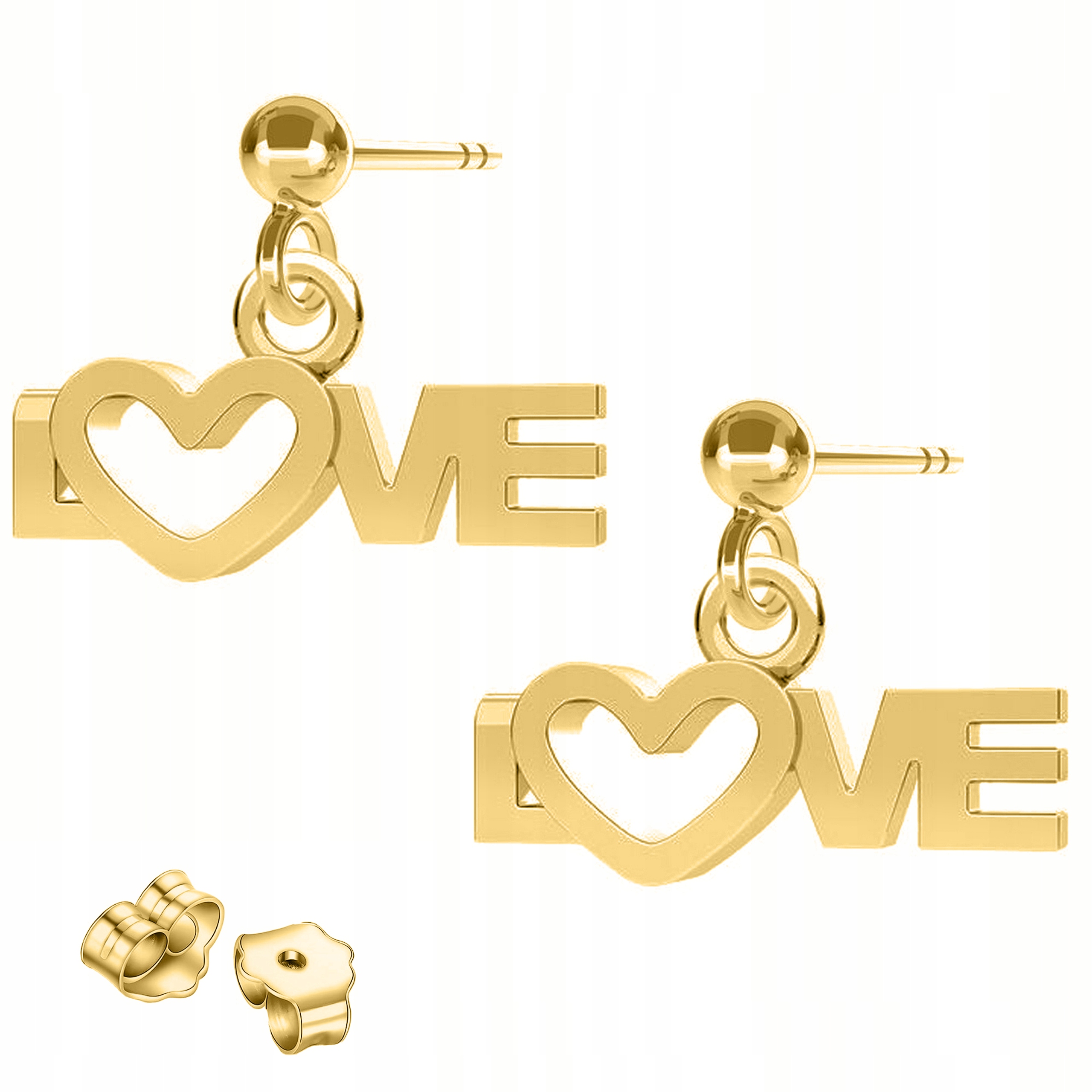 Zlaté Náušnice Miluji tě Nápis Love Písmena L O V E Plechy Stříbro 925