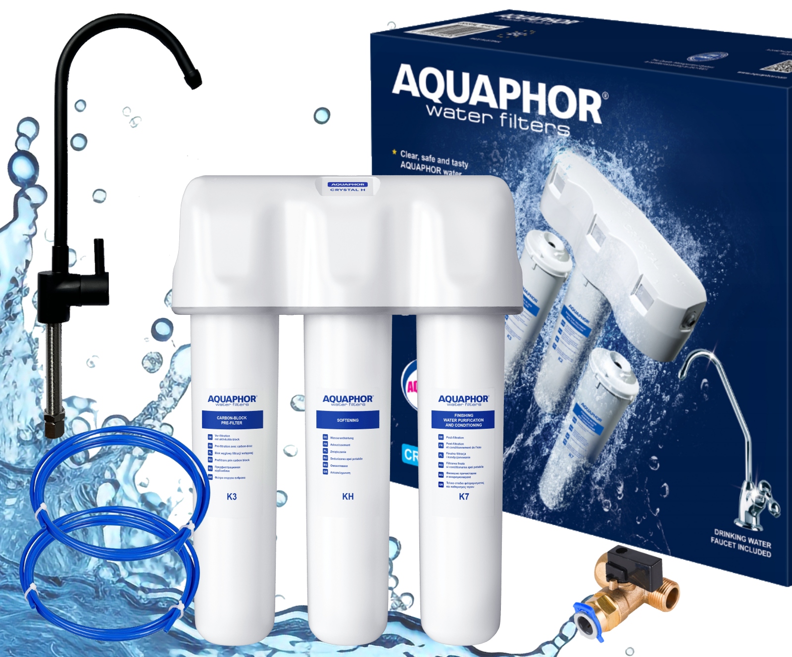 filter na pitnú vodu pod umývadlo Aquaphor Kryštál H zmäkčujúci čierny výtok