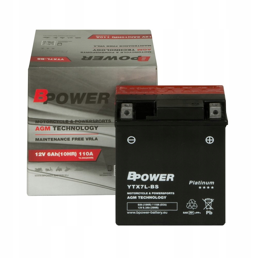 Akumulator Bpower YTX7L-BS 12V 6Ah 110A Agm Vrla