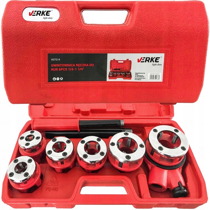 GWINTOWNICA RĘCZNA DO NACINANIA GWINTÓW RUR Z GRZECHOTKĄ NARZYNKAMI 6 SZT EAN (GTIN) 5902963494689