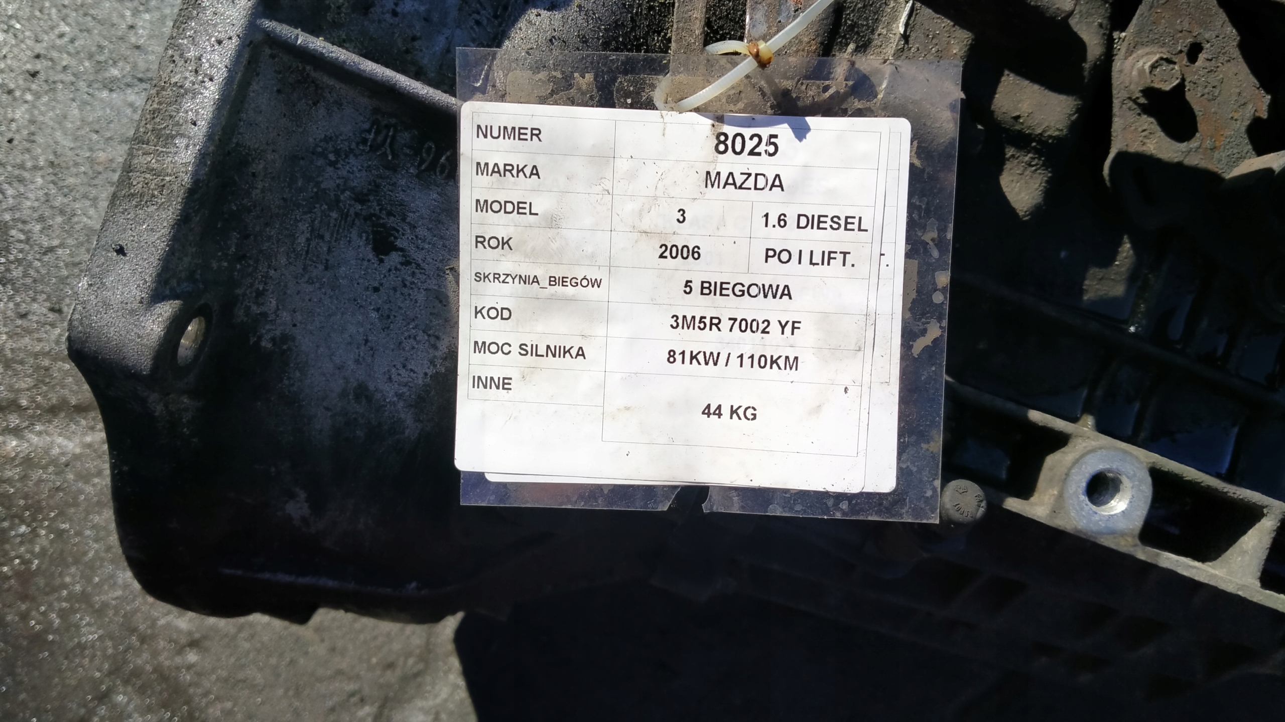 Mazda 3 1,6D 81KW 110KM getriebe 3M5R7002YF