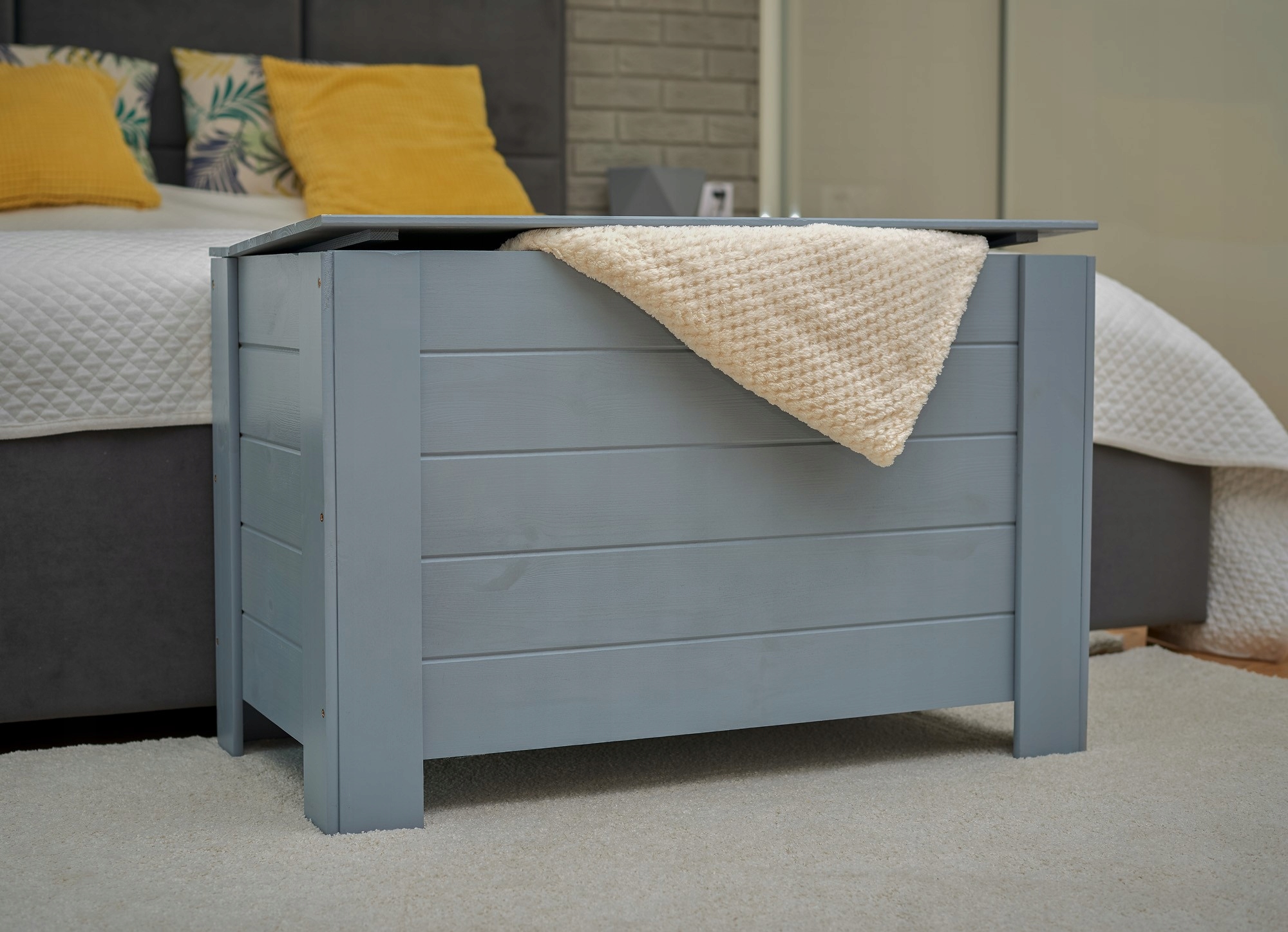 Skrzynia kufer drewniany DUŻY 77x40x50 szary skrzynka drewniana organizer Kod producenta 6019.07