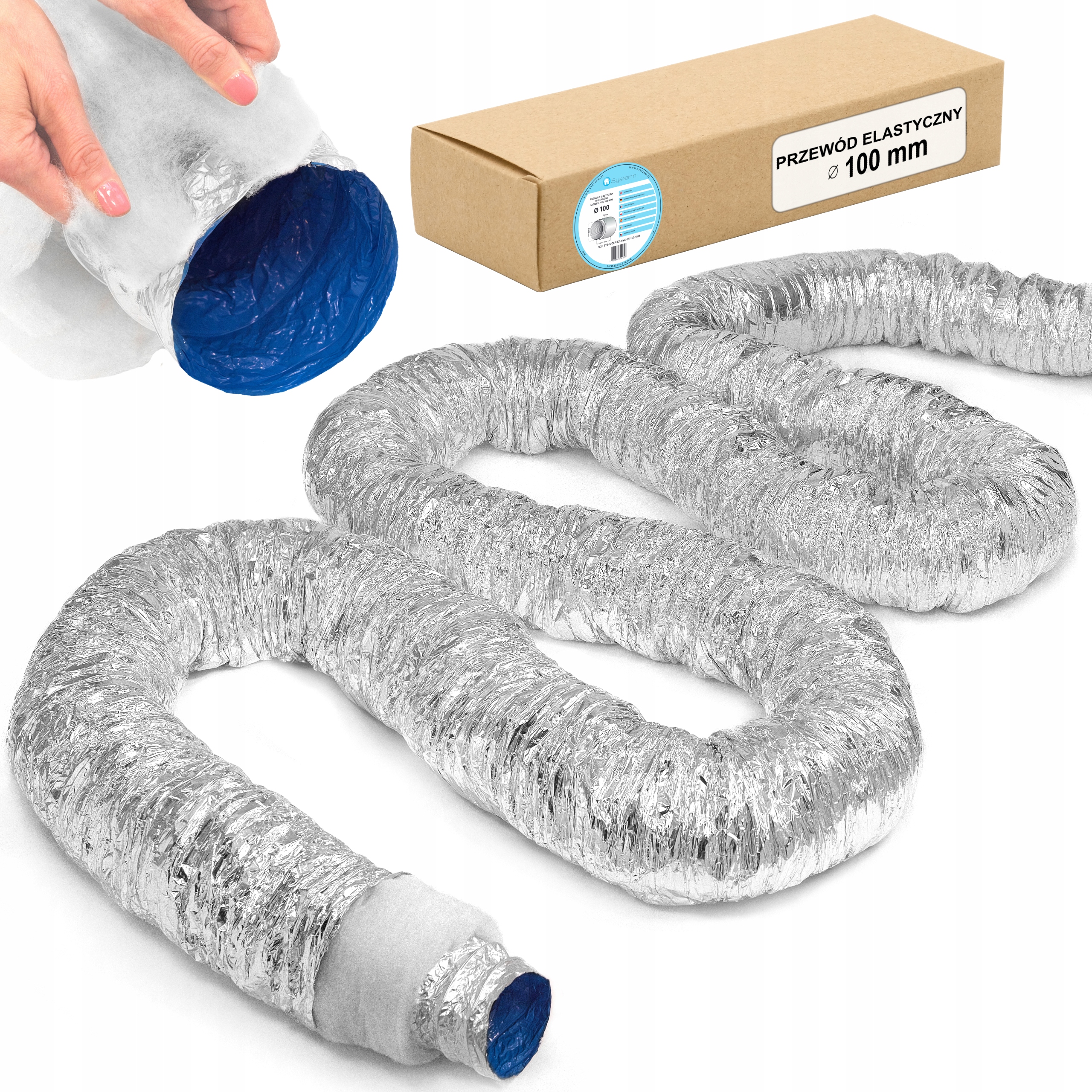 Ventilační kabel Izolovaný fi 100 10 m Flexibilní Hygienický Bezpečný