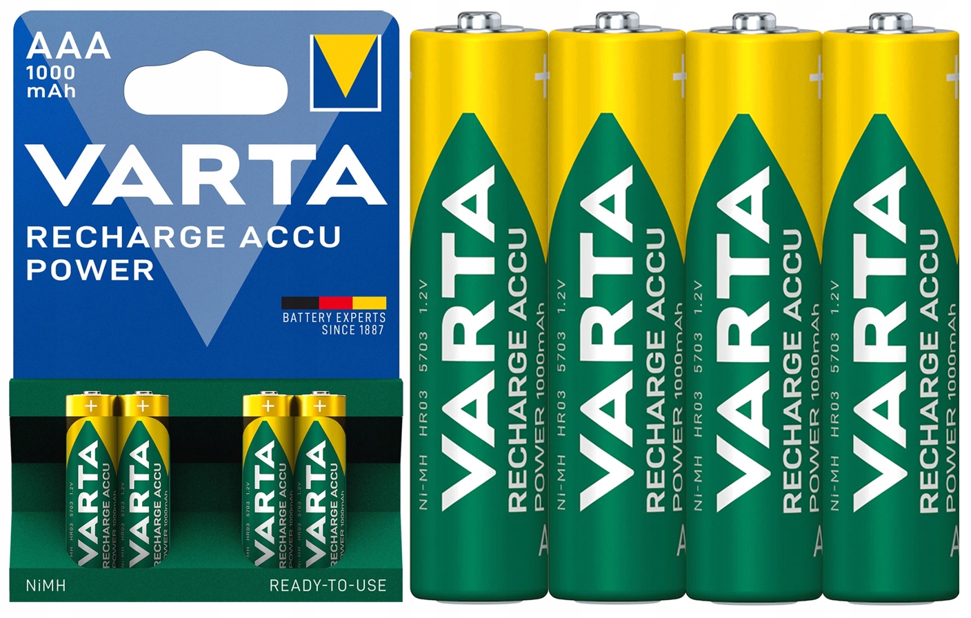 4x AKUMULATORKI BATERIE VARTA R3 AAA 1000 mAh 1,2V Marka Varta