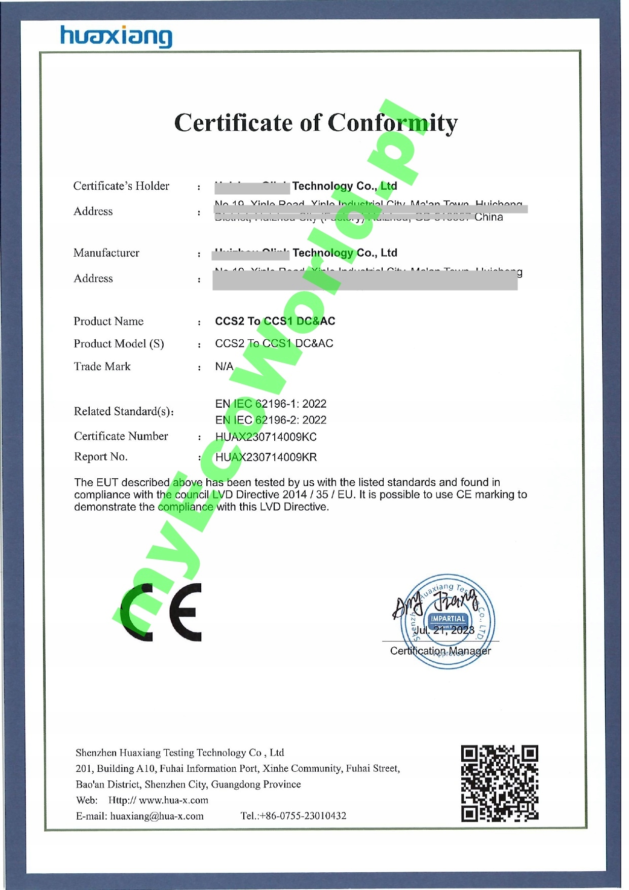 ADAPTER CCS2 to CCS1, DC/AC 200KW, 250A Kod producenta mEW-KH-A-CCS2-CCS1