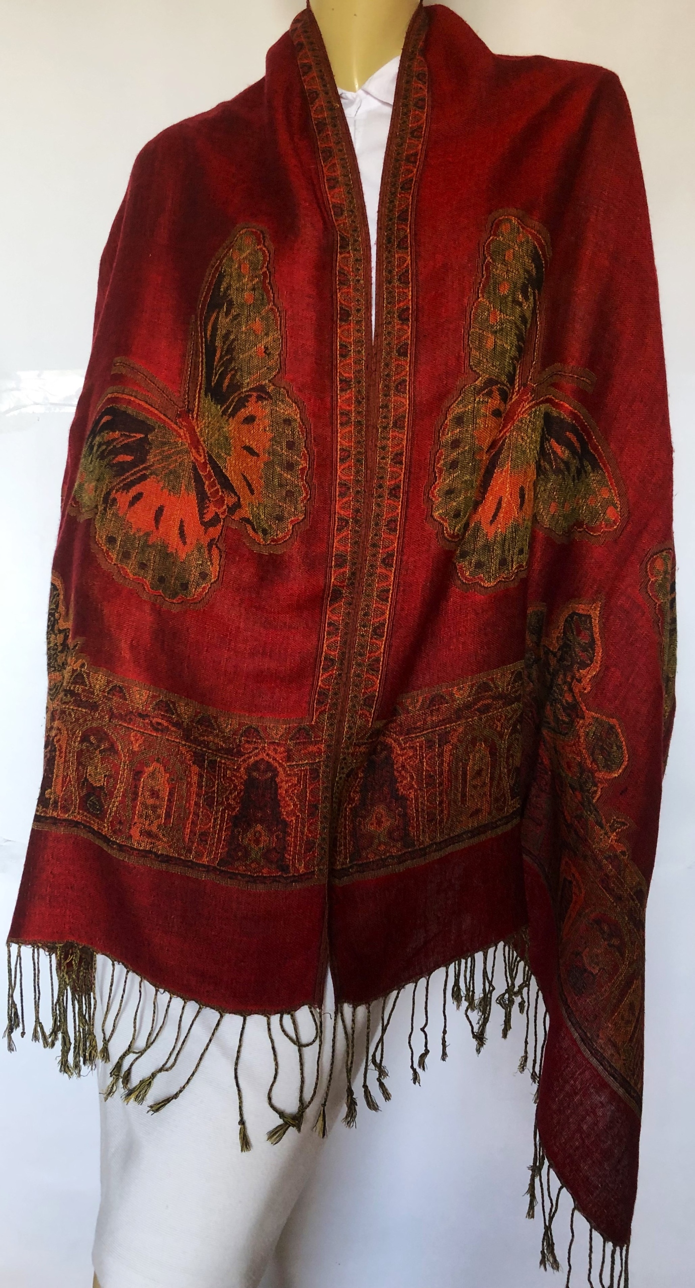 Pashmina szal motyle, frędzle195x70