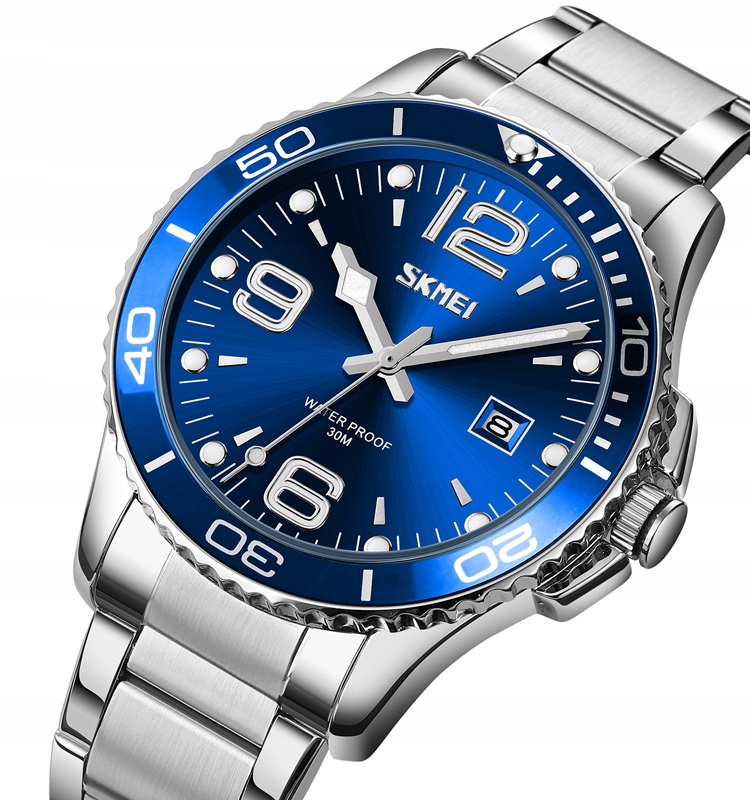 Zegarek męski Skmei srebrny bransoleta analog datownik