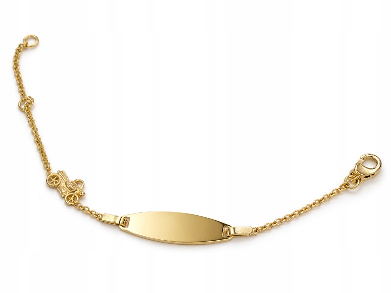 Zlatý náramek 585 pro děti s 14karátovým motocyklem a plechem jako dárek, 2,11 g