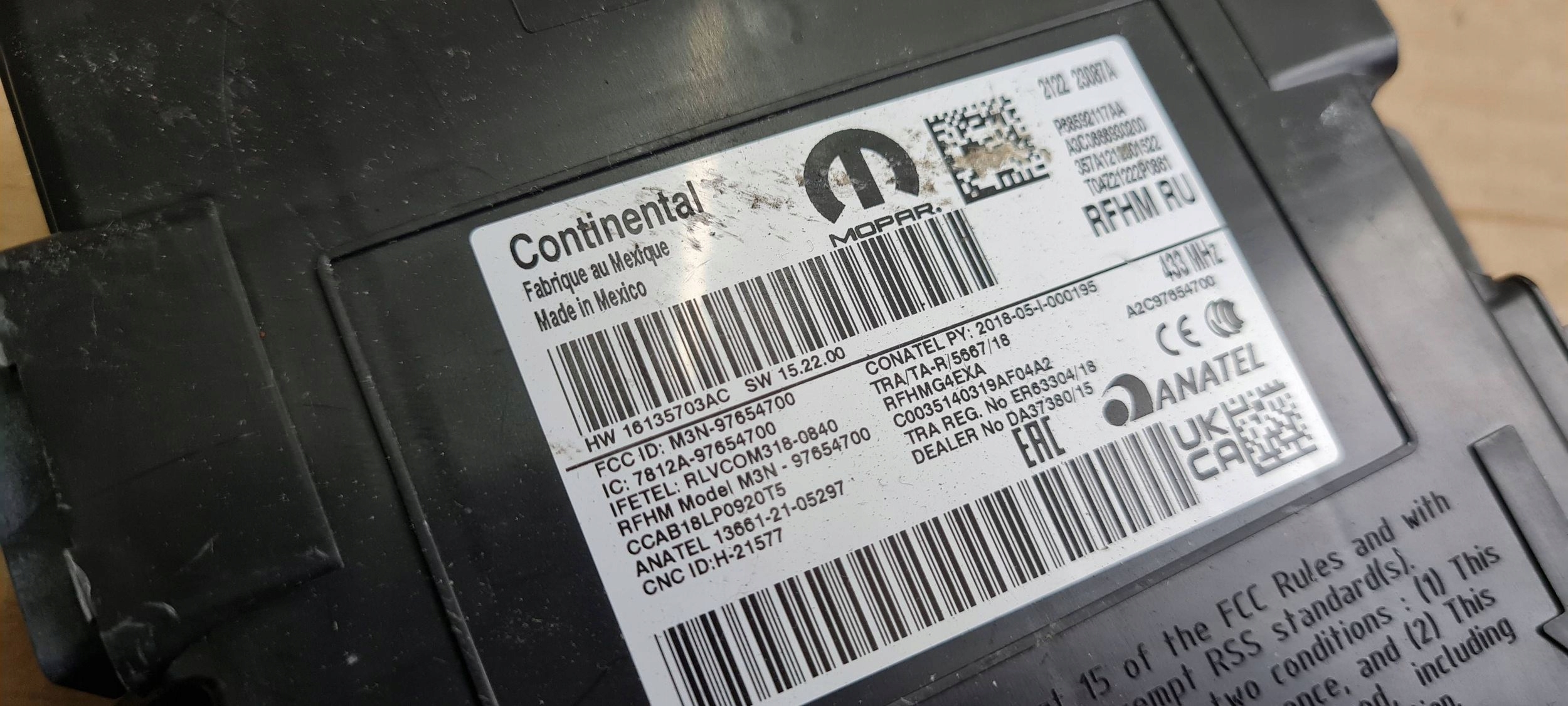 Chrysler Pacifica 2022 module control unit CONTROLE P68592117AA