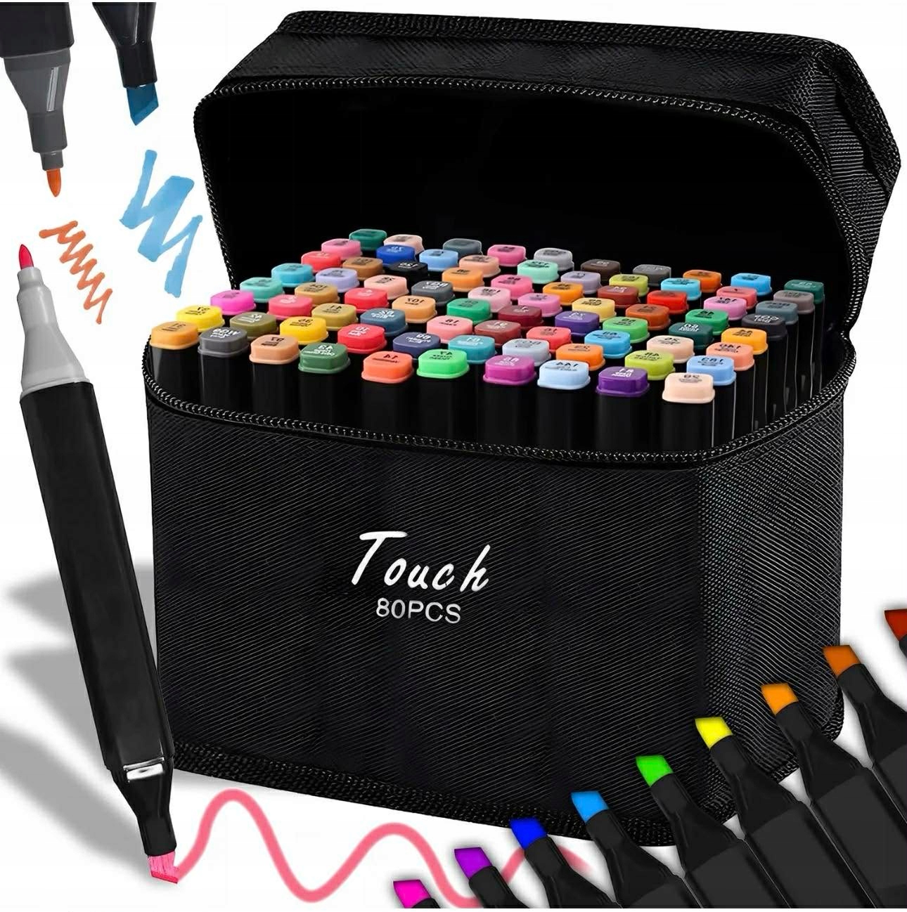 Pro MARKERY ALKOHOLOWE 80 SZT Flamastry Mazaki Pisaki Dwustronne + TORBA