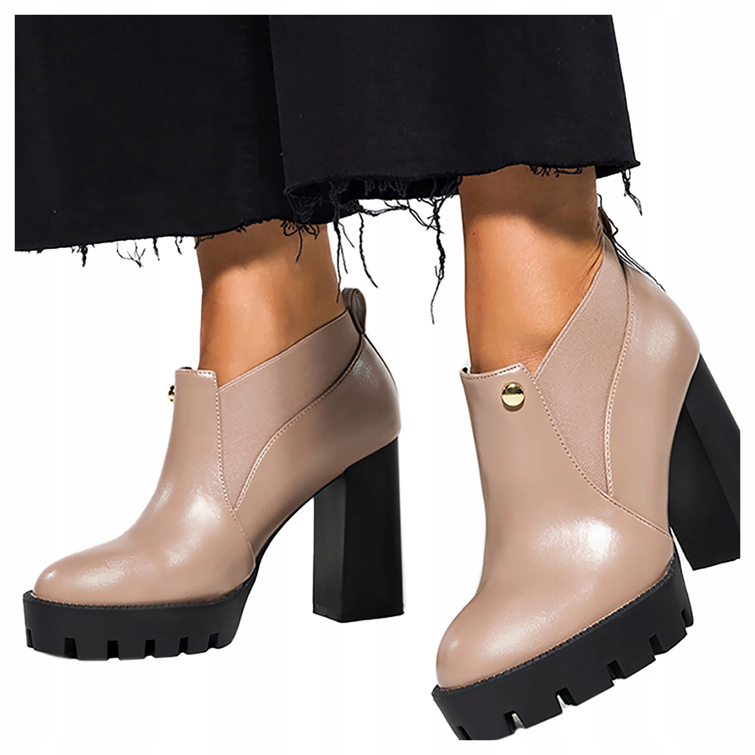 Kotníkové Boty Béžové Dámské Na Sloupku Zasouvací Guma Na Svršku Pohodlné Módní velikost 41