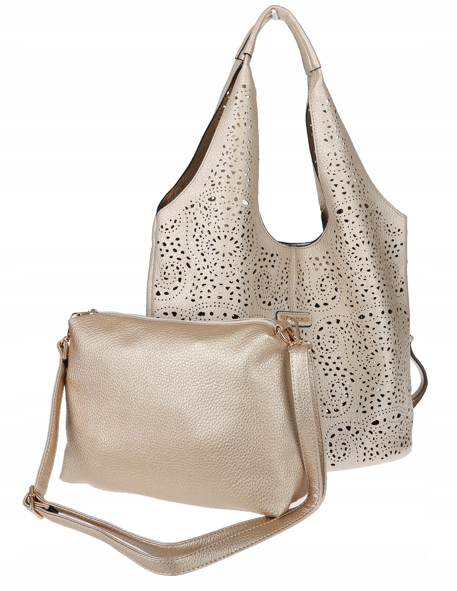 Torebka Damska włoskiej marki Charro Ażurowa Worek shopper 2w1 CH28 złota