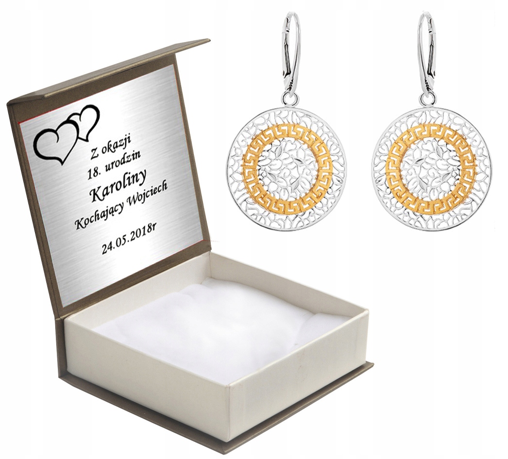 

Srebrne Kolczyki Ażurowe Pozłacany Wzór + Grawer