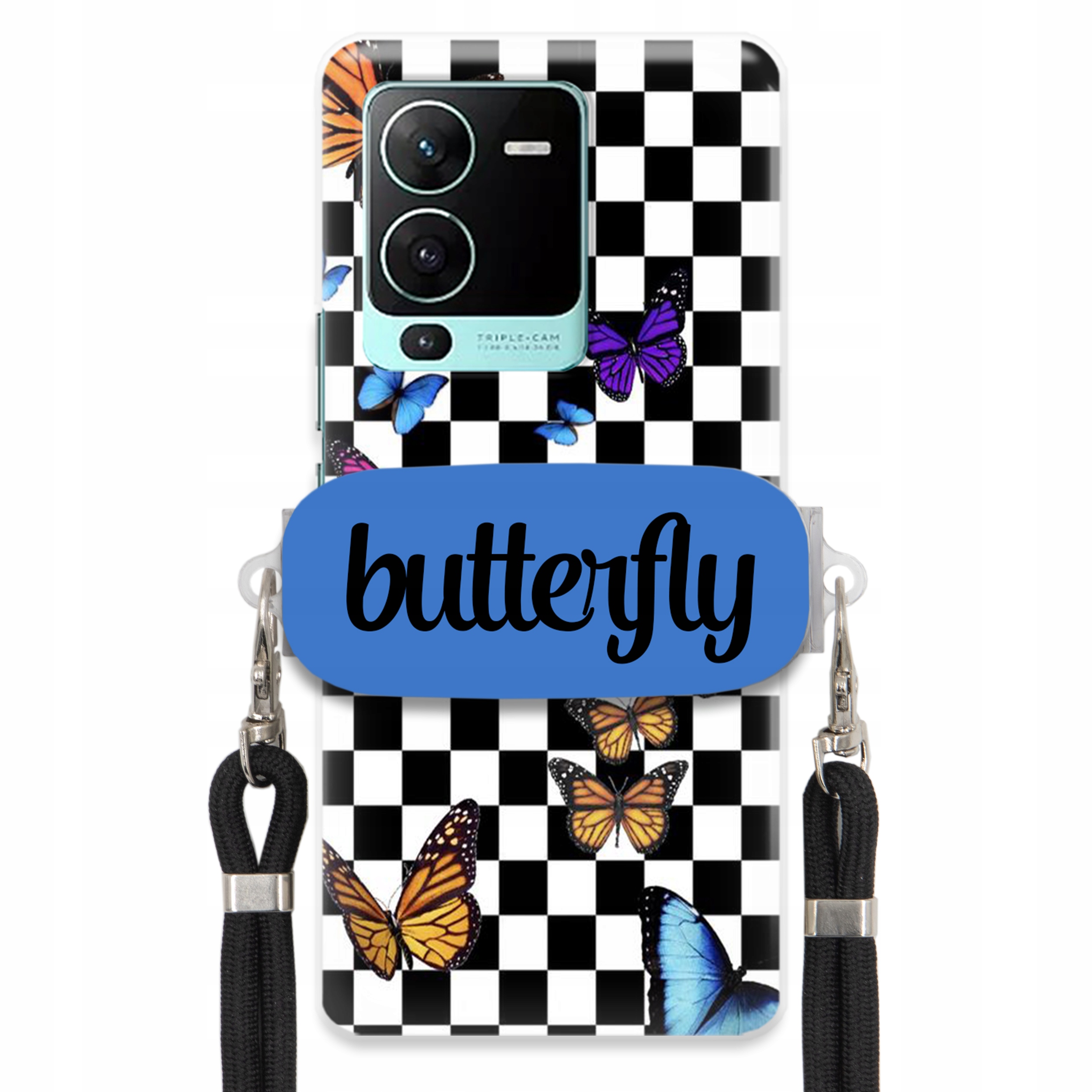 Puzdro Pre Vivo S15 Pro Case Obdĺžnikový Držiak Čierne Vodítko Butterfly Motýle