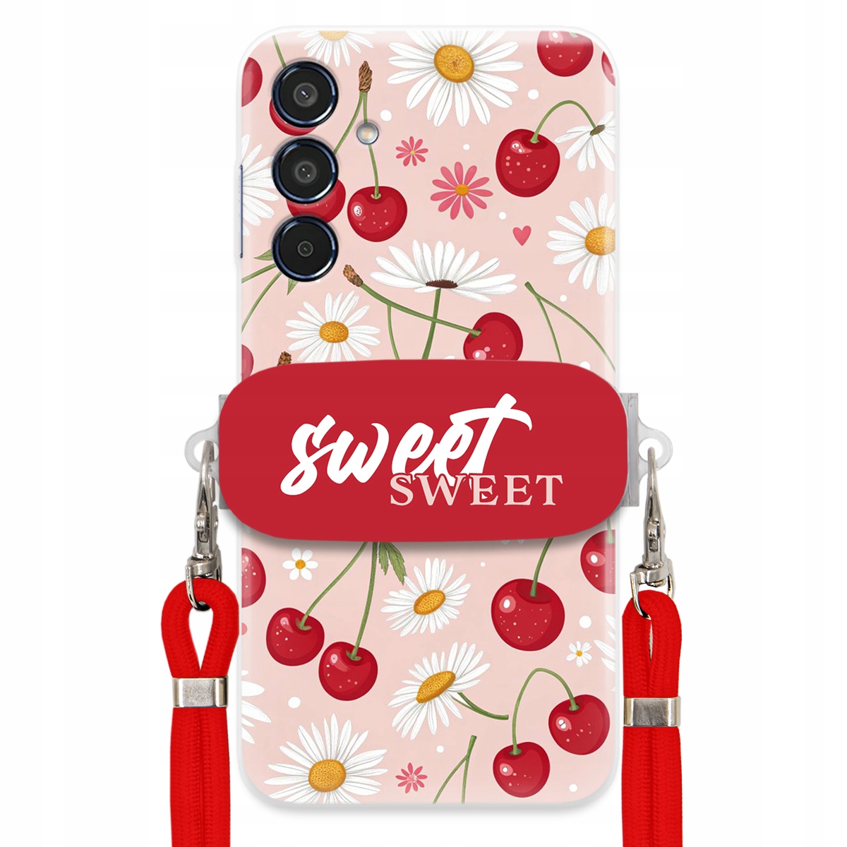 Puzdro pre Samsung M35 5G Červené vodítko Crossbody držiak Sweet Kvet čerešne