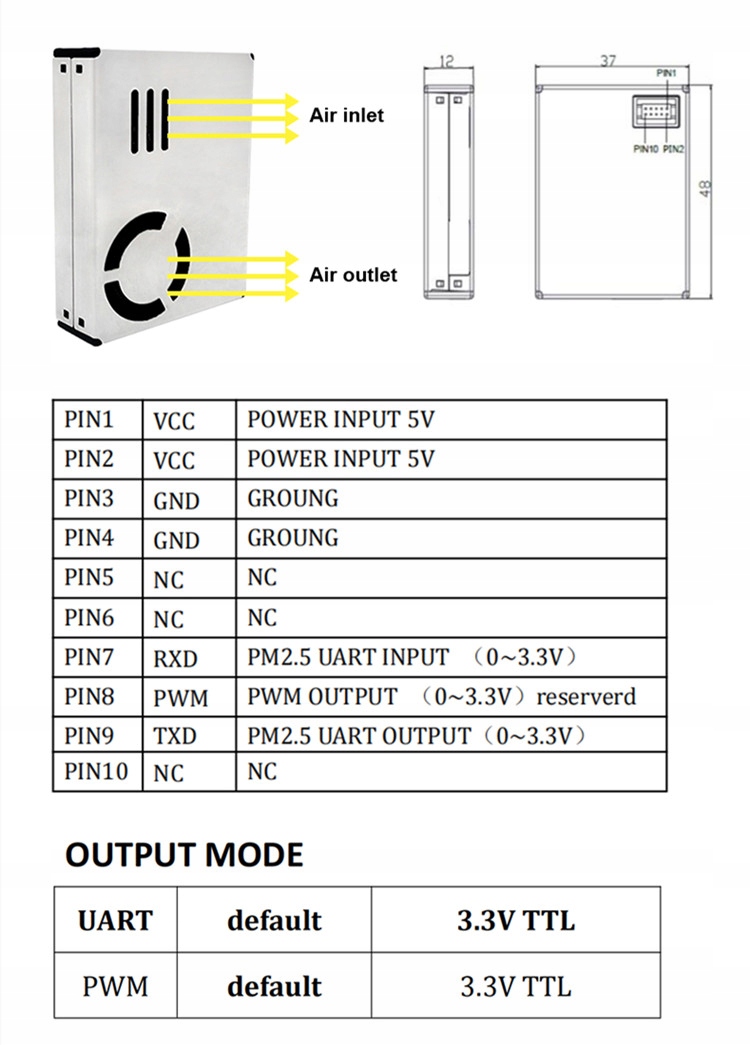 Czujnik jakości powietrza PM1.0 / PM2.5 / PM10 Model D7