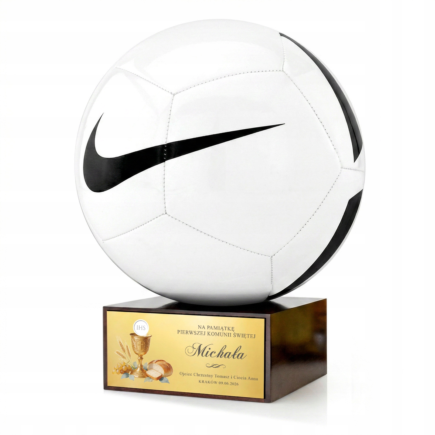 Piłka Nożna Nike na Podstawce Grawer Dedykacji dla Chłopca Komunię