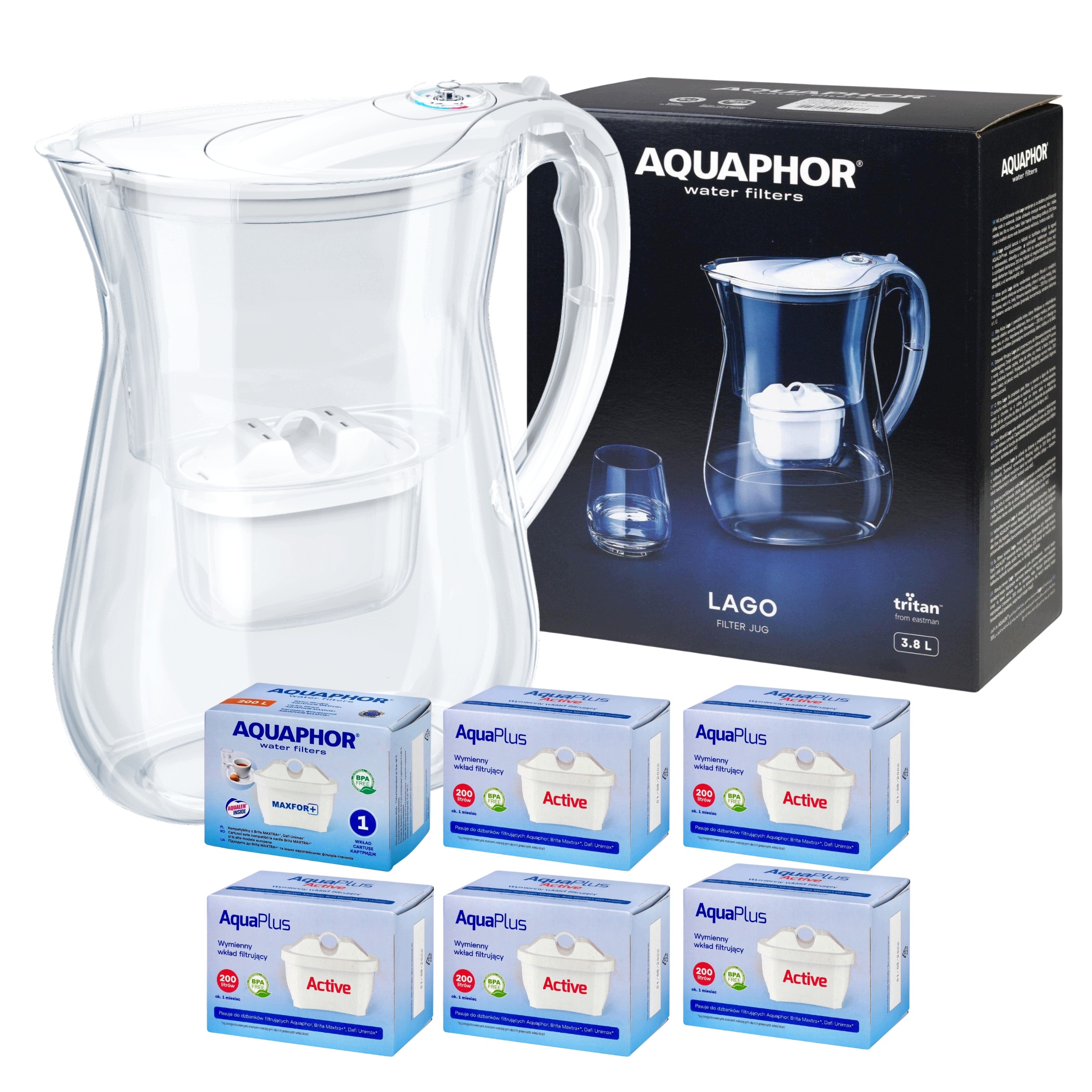Filtrační konvice na vodu Aquaphor Lago Bílá 3,8 l 6 náplní (1+5)