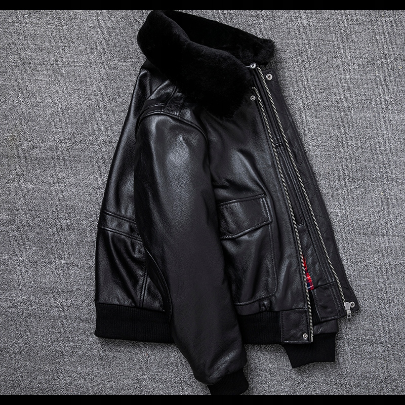 KURTKA ZIMOWA SKÓRZANA WOJSKOWA AIR FORCE CZARNA Model B3 Shearling