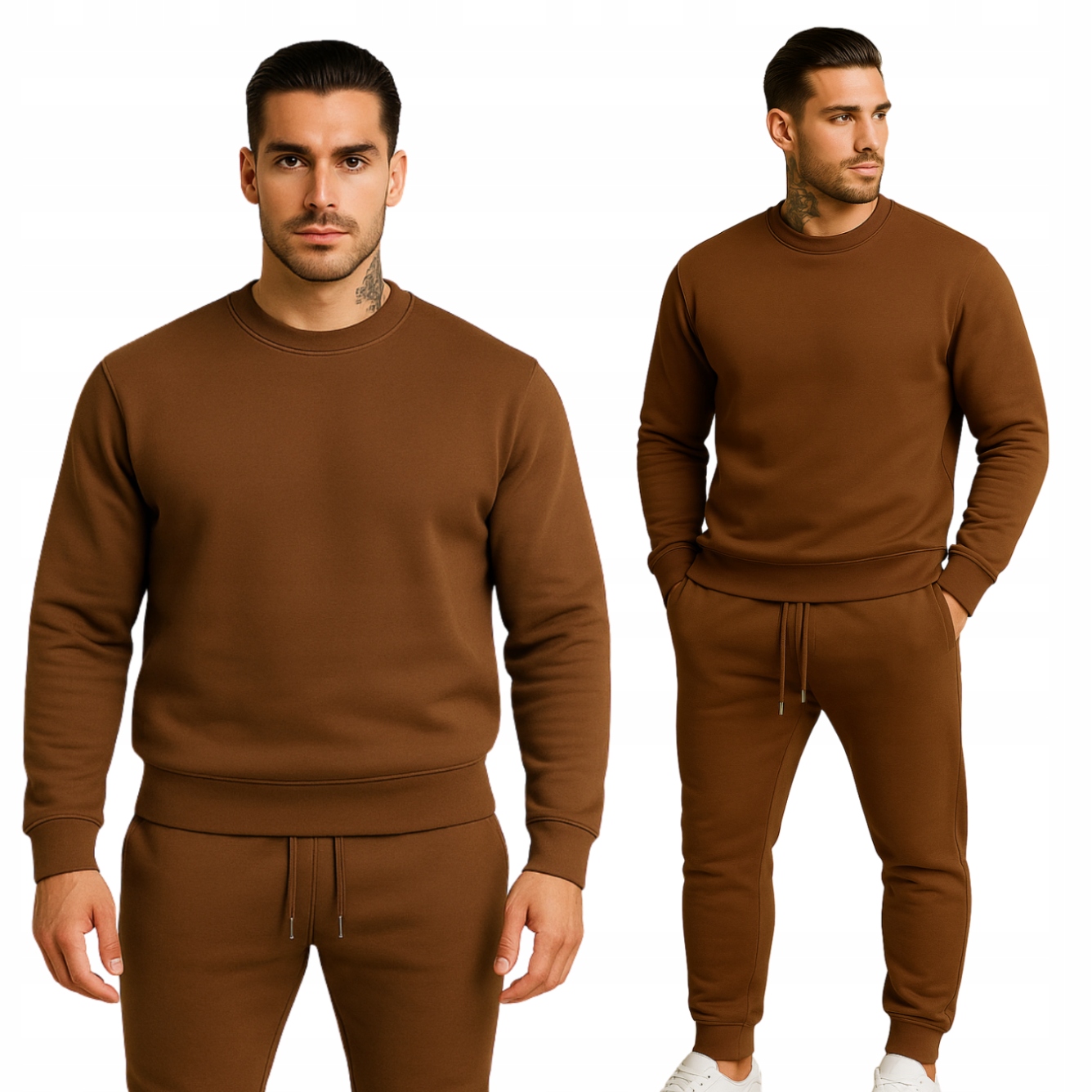 Komplet Dres Męski Kolor Brązowy Spodnie I Bluza Bez Kaptura L