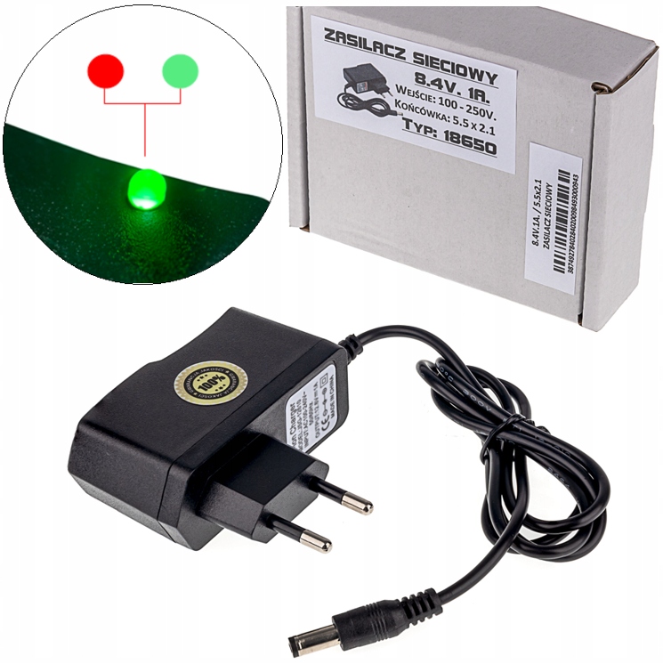 

Ładowarka Sieciowa Zasilacz 8.4V 1A (5.5x2.1)