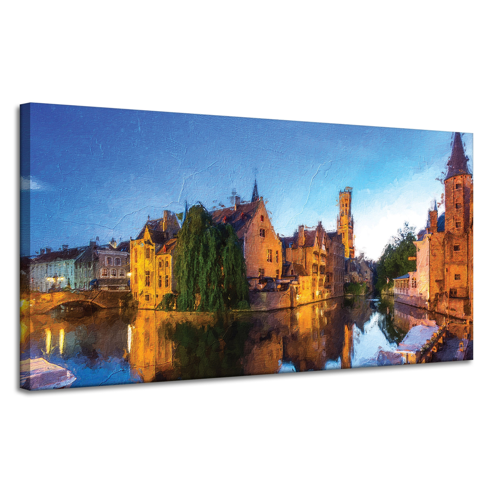 Obraz na plátně Řeka Město Olejový večer Styl 120x60 cm