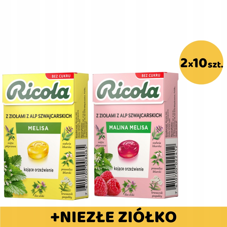 Levně Ricola 20 Ks (10x Melisa 10x Malina) Dárek