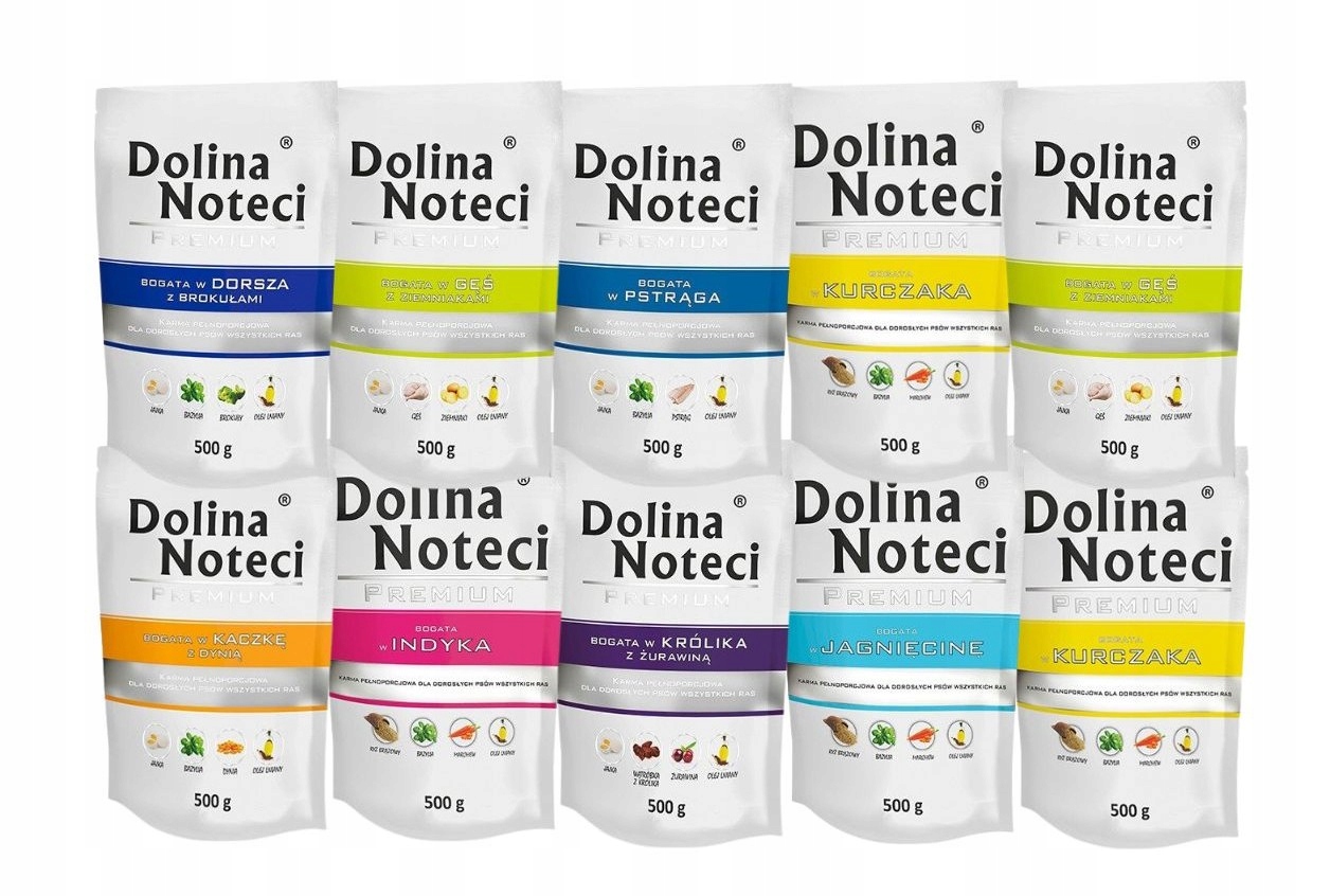 Levně Vlhké krmivo pro psy Dolina Noteci Premium MIX 8 příchutí 10x500 g