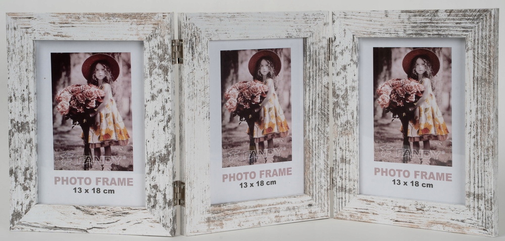

Ramka drewniana na 3 zdjęcia 10x15 białe drewno