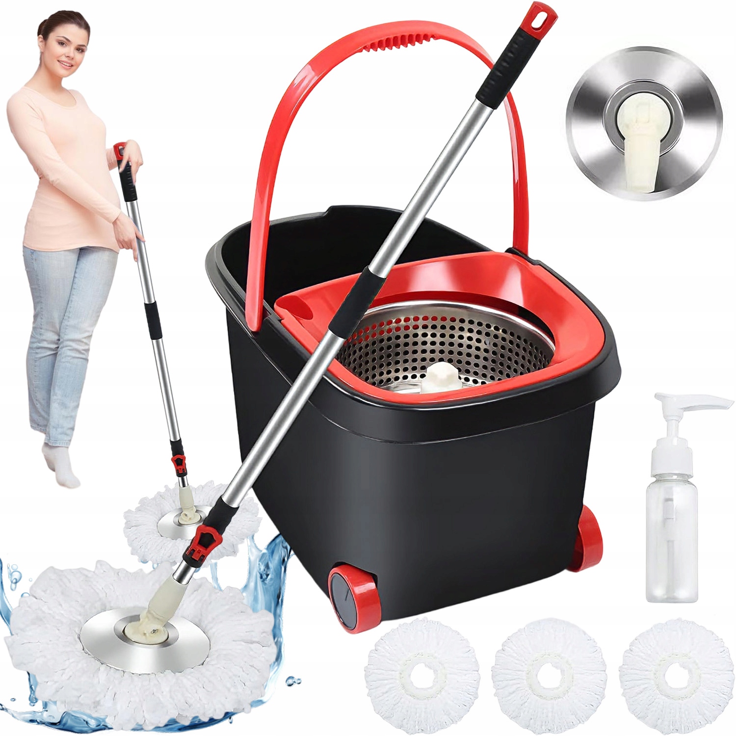 Levně Rotační Mop S Rotačním Kbelíkem Se Ždímačem Kulatý Teleskopická Tyč 7.5 L