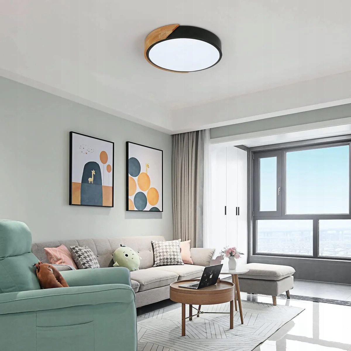 LAMPA SUFITOWA LED PLAFON CZARNY DREWNO 24W 6000K Rodzaj gwintu zintegrowane źródło LED