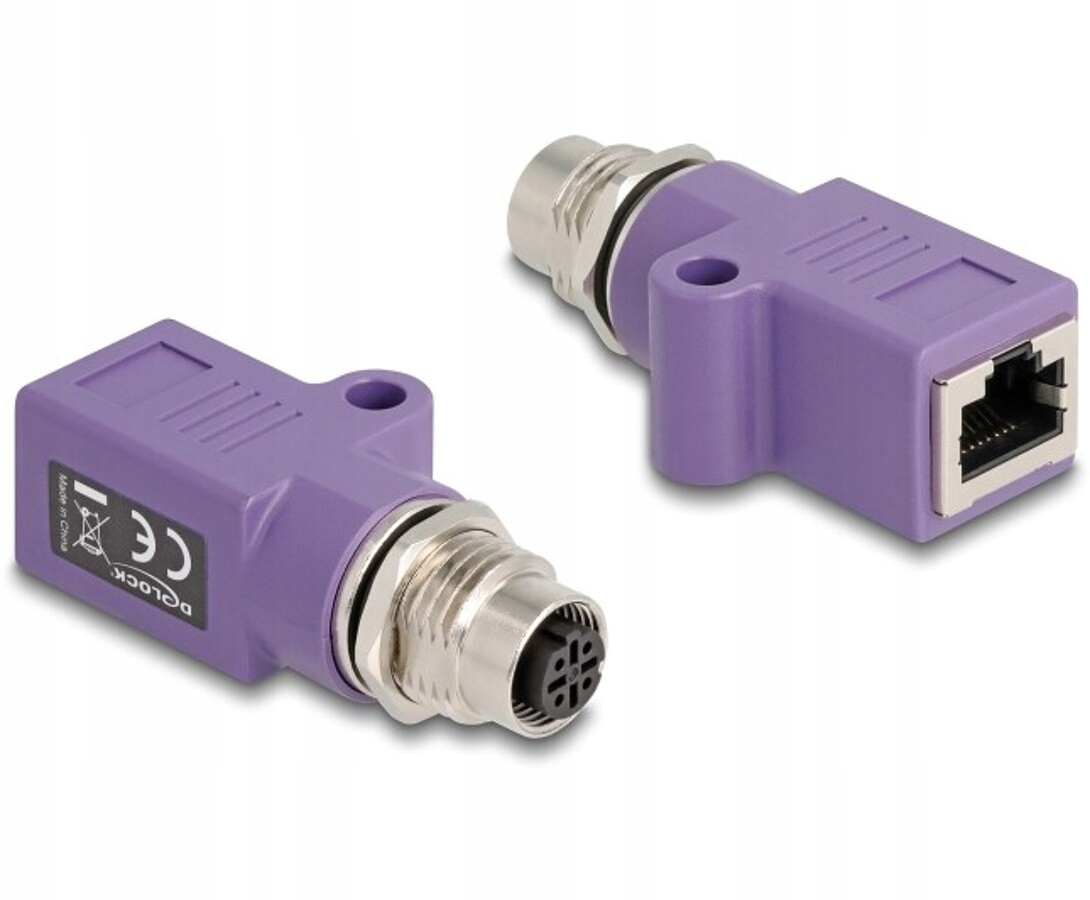 Adapter sieciowy M12 4pin D-coded żeński RJ-45 żeński prosty Delock 60678