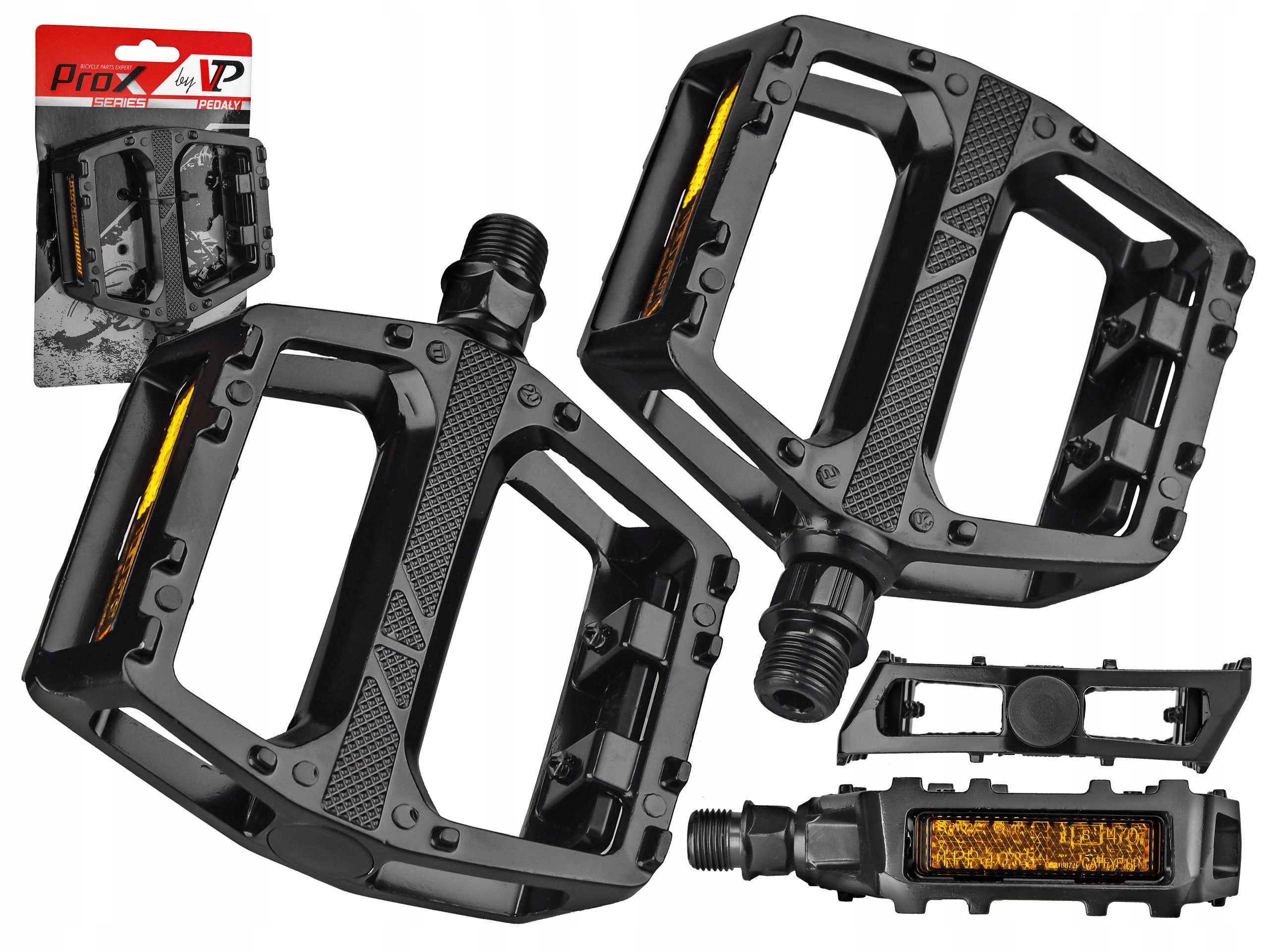 Pedały Rowerowe Prox VPE-506 Platformy Aluminiowe Czarne Z Odblaskami