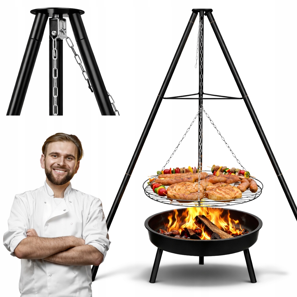 Palenisko Trójnóg Grill Ruszt Ogniskowy Ogrodowy Wiszący Duży 52CM Ognisko
