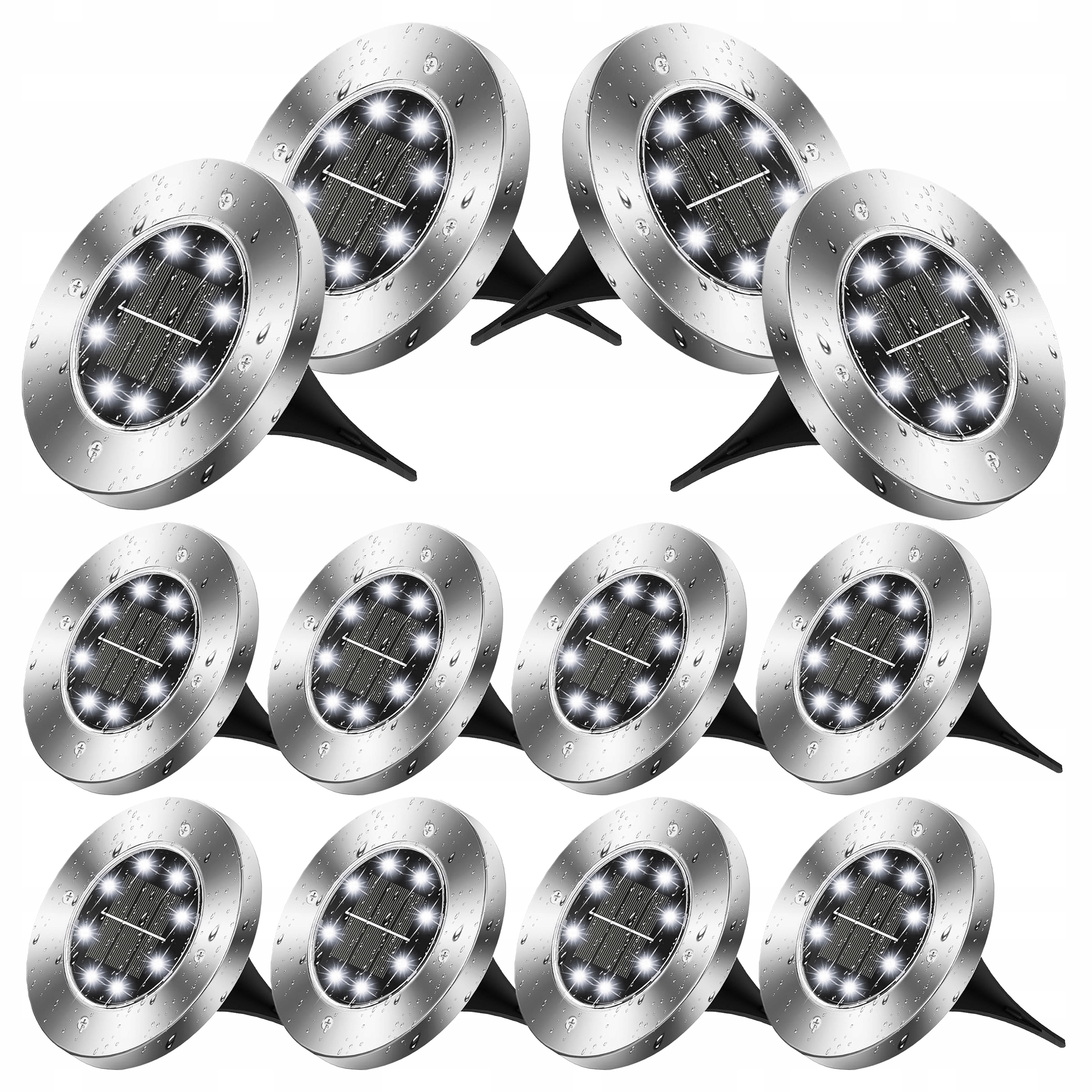 Lampa Solarna Ogrodowa Led Najazdowa Gruntowa Dyski Czujnik Zmierzchu 8LED