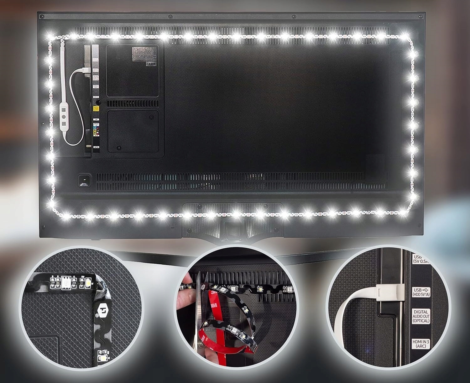 BIAŁA TAŚMA PASEK LED OŚWIETLENIE DO TELEWIZORA USB 60 - 80 CALI 5M Marka Power Practical