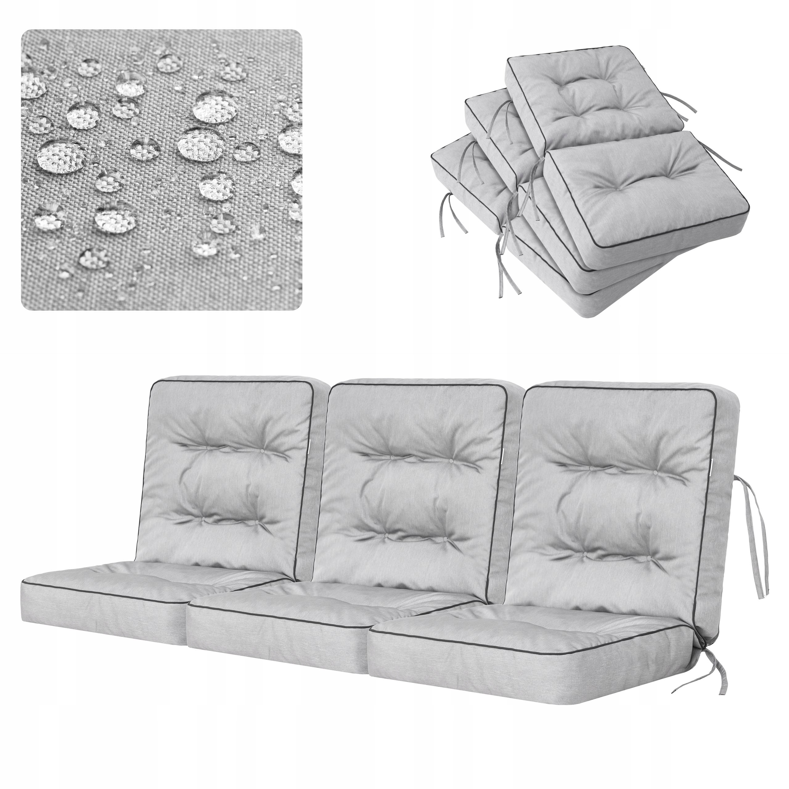 Vankúše na hojdačku, záhradnú lavičku, sada 3 vodotesných vankúšov 150 cm