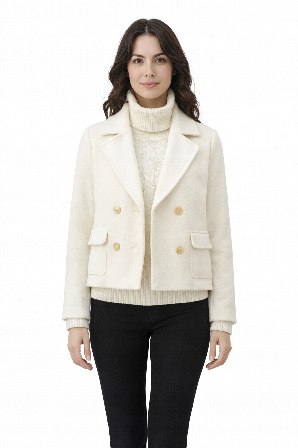 Krátká Krémová Dvouřadá Bunda S Klopami S I4A