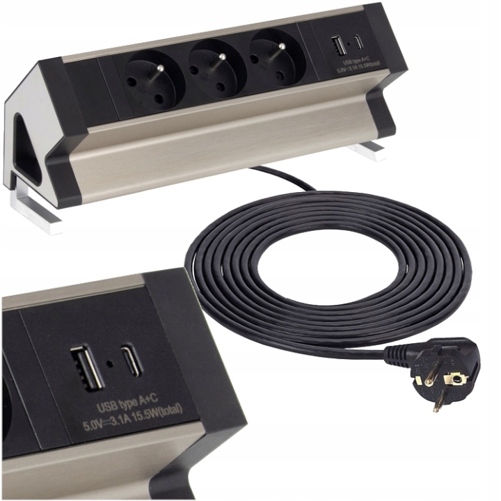 Desk Box Gniazdo Meblowe Sieciowe 3 X 230V Plus 2 x Usb A C