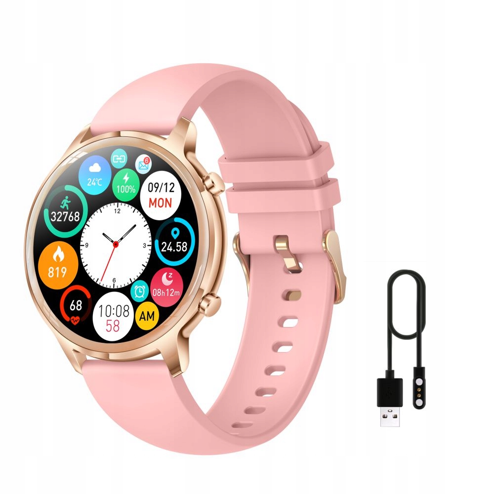 ZEGAREK SMARTWATCH DAMSKI RÓŻ MANTA KELLY ROZMOWY Komunikacja Bluetooth
