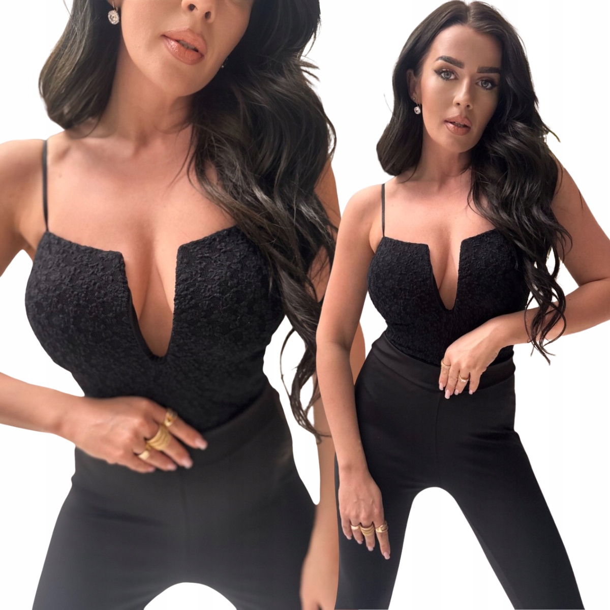 Body s hlubším výstřihem, černá bavlněná krajka Velikost jedna velikost